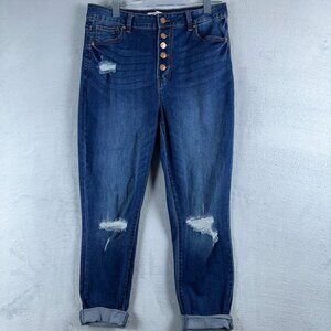 Celebrity Pink Button Fly High Rise Jegging Jeans Distressed Women Blue SZ 13/31
